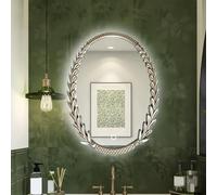 Zhoudong Specchio Barocco Vintage Ovale 60×80cm, Specchio da Bagno da Trucco con Luce LED, Anticato Decorativo Cornice Oro, Montaggio a Parete(Silver,3-Color light)