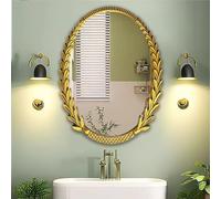 Zhoudong Specchio Barocco Vintage Ovale 60×80cm, Specchio da Bagno da Trucco con Luce LED, Anticato Decorativo Cornice Oro, Montaggio a Parete(Gold,No light)