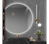 Zhoudong Specchio Cosmetico Bagno Illuminato LED a Mezza Luna 80cm, Specchio a Figura Intera Decorativo Semicerchio 90cm, 3 Colori Dimmerabile, Antiappannamento(Left cut,100cm)