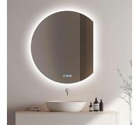 Zhoudong Specchio Cosmetico Bagno Illuminato LED a Mezza Luna 80cm, Specchio a Figura Intera Decorativo Semicerchio 90cm, 3 Colori Dimmerabile, Antiappannamento(Right cut,90cm)
