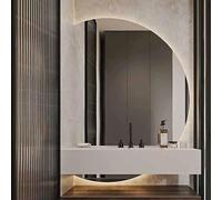 Zhoudong Specchio Cosmetico Intelligente a LED, Mezza Luna Specchio da Parete 3 Colori Dimmerabile con Interruttore Tattile, Antiappannamento(Right semicircle,47inch)