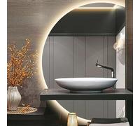 Zhoudong Specchio Cosmetico Intelligente, Specchio da Bagno a Mezza Luna con 3 Colori di Luce, Anti-Appannamento Controllo Tattile, per Soggiorno Toletta(Left semicircle,39inx28in)