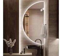 Zhoudong Specchio Cosmetico Moderno a Mezza Luna, Specchio da Bagno a LED Illuminato con Dimmerabile, Anti-Appannamento, per Camera da Letto Trucco(Left semicircle,24"x48")