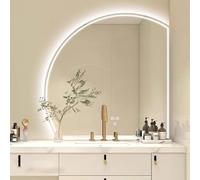 Zhoudong Specchio Cosmetico Semicerchio con Dimmerabile, Specchio da Bagno Decorativo Anti Nebbia, 3 Temperature di Colore, Specchio da Parete LED(Cut right,40"/100cm)