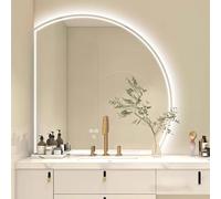 Zhoudong Specchio Cosmetico Semicerchio con Dimmerabile, Specchio da Bagno Decorativo Anti Nebbia, 3 Temperature di Colore, Specchio da Parete LED(Cut left,36"/90cm)