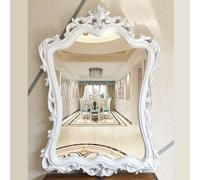 Zhoudong Specchio Cosmetico Vintage Ornato, 63x89cm Specchio da Parete Chic con Cornice PU Oro, Stile Europeo Barocco, per Bagno Camera da Letto Trucco(White)