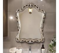 Zhoudong Specchio Cosmetico Vintage Ornato, 63x89cm Specchio da Parete Chic con Cornice PU Oro, Stile Europeo Barocco, per Bagno Camera da Letto Trucco(Silver)