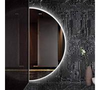 Zhoudong Specchio da Bagno a LED con Anti-Appannamento, Intelligente Specchio da Parete Semicerchio, 3 Colori Dimmerabile, per Doccia Rasatura Trucco(Cut left,120cm)