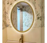 Zhoudong Specchio da Bagno a LED Elegante Chic Vintage, Ovale Stile Barocco Specchio da Parete 3 Colori Dimmerabile, Cornice Argento, per Toletta Soggiorno Camino(Gold,22x28inch)