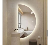 Zhoudong Specchio da Bagno a LED Illuminato, 80cm Retroilluminato senza Cornice, 120cm Specchio da Parete Semicerchio Anti-Appannamento, 3 Colori di Luce(Right,48in)