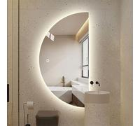 Zhoudong Specchio da Bagno a LED Illuminato, 80cm Retroilluminato senza Cornice, 120cm Specchio da Parete Semicerchio Anti-Appannamento, 3 Colori di Luce(Left,48in)