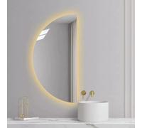 Zhoudong Specchio da Bagno a LED Illuminato Anti-Appannamento, Specchio a Figura Intera a Mezza Luna senza Cornice, Temperatura di 3 Colore Regolabile(Right Cut,100cm)