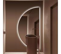 Zhoudong Specchio da Bagno Anti-Appannamento, Specchio Cosmetico Semicerchio con Retroilluminato 3 Colori di Luce, senza Cornice, per Toletta Soggiorno(Cut right,32x16in)