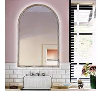 Zhoudong Specchio da Bagno Antico Stile Barocco, Dimmerabile Specchio Cosmetico con 3 Colori Retroilluminato, 46x70cm/60x90cm Arco Vintage Oro Cornice, a Parete(Silver,18"x28")