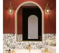 Zhoudong Specchio da Bagno Antico Stile Barocco, Dimmerabile Specchio Cosmetico con 3 Colori Retroilluminato, 46x70cm/60x90cm Arco Vintage Oro Cornice, a Parete(Gold,24"x35")