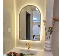 Zhoudong Specchio da Bagno Antico Stile Barocco, Dimmerabile Specchio Cosmetico con 3 Colori Retroilluminato, 46x70cm/60x90cm Arco Vintage Oro Cornice, a Parete(Champagne,24"x35")