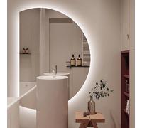 Zhoudong Specchio da Bagno da Parete a Mezza Luna, Antiappannamento Specchio Cosmetico, Retroilluminato 3 Temperature di Colore con Interruttore Tattile(Cut left,110x70cm)