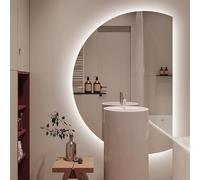 Zhoudong Specchio da Bagno da Parete a Mezza Luna, Antiappannamento Specchio Cosmetico, Retroilluminato 3 Temperature di Colore con Interruttore Tattile(Cut right,130x90cm)