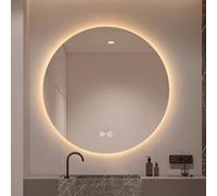 Zhoudong Specchio da Bagno Illuminato con Retroilluminato, 100/110cm Rotondo Specchio Cosmetico a Parete, 3 Colori di Luce Dimmerabile, Anti-Appannamento(60cm/24in)