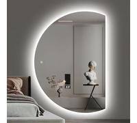 Zhoudong Specchio da Bagno Illuminato Led con Dimmerabile, 100 CM Specchio da Trucco Decorativo, Intelligente Anti-Appannamento, Semicerchio(Right cut,35inch)