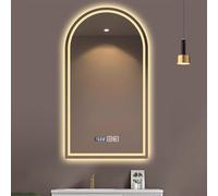 Zhoudong Specchio da Bagno Intelligente LED Senza Cornice 80/90cm, Specchio Cosmetico Decorativo Arc con Anti-Nebbia, 3 Colori di Luce Regolabile, Touch Control(Upright,24x36in)