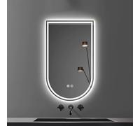 Zhoudong Specchio da Bagno Intelligente LED Senza Cornice 80/90cm, Specchio Cosmetico Decorativo Arc con Anti-Nebbia, 3 Colori di Luce Regolabile, Touch Control(Upside down,20x32in)