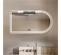 Zhoudong Specchio da Bagno Intelligente LED Senza Cornice 80/90cm, Specchio Cosmetico Decorativo Arc con Anti-Nebbia, 3 Colori di Luce Regolabile, Touch Control(Left cut,24x40in)