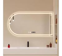 Zhoudong Specchio da Bagno Intelligente LED Senza Cornice 80/90cm, Specchio Cosmetico Decorativo Arc con Anti-Nebbia, 3 Colori di Luce Regolabile, Touch Control(Right cut,32x51in)