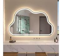 Zhoudong Specchio da Bagno LED a Forma di Nuvola, Senza Cornice Asimmetrico Specchio da Trucco Decorativo, 3 Colori Temperature, Intelligente Anti-Nebbia(Frontlit,60x100cm)