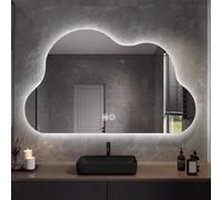 Zhoudong Specchio da Bagno LED a Forma di Nuvola, Senza Cornice Asimmetrico Specchio da Trucco Decorativo, 3 Colori Temperature, Intelligente Anti-Nebbia(Backlit,60x100cm)