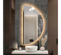 Zhoudong Specchio da Bagno Semicerchio con 3 Colori di Luce, Specchi Decorativi Illuminato LED Retroilluminato, Anti-Appannamento Dimmerabile, 80/100cm(Right semicircle,40inch)