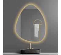 Zhoudong Specchio da Bagno Senza Cornice Irregolare 120cm, Specchio Decorativo da Parete Retroilluminato 100cm con Luce Dimmerabile, Antiappannamento(90x70cm)