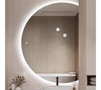 Zhoudong Specchio da Bagno senza Cornice, Mezza Luna Specchio da Parete Intelligente Anti-Appannamento, 3 Colori di Luce Dimmerabile, Grand Semicerchio(Rightcut,43"x28")
