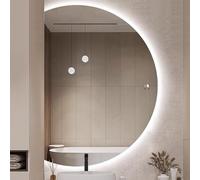 Zhoudong Specchio da Bagno senza Cornice, Mezza Luna Specchio da Parete Intelligente Anti-Appannamento, 3 Colori di Luce Dimmerabile, Grand Semicerchio(Leftcut,35"x24")