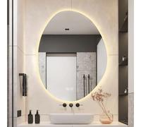 Zhoudong Specchio da Parete Asimmetrico con Controllo Tattile 120cm, LED Specchio Cosmetico Bagno Irregolare 100cm, 3 Colore Regolabile, Antiappannamento(Backlit,60x80cm)
