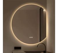 Zhoudong Specchio da Parete Led Retroilluminato Mezza Luna, Specchi Decorativi da Bagno Anti-Nebbia, Intelligente Controllo Tattile, 3 Colori Illuminazione(Right cut,70x60cm)