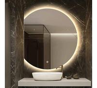 Zhoudong Specchio da Parete Led Retroilluminato Mezza Luna, Specchi Decorativi da Bagno Anti-Nebbia, Intelligente Controllo Tattile, 3 Colori Illuminazione(Left cut,70x60cm)