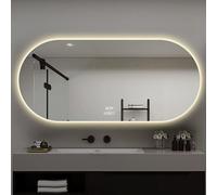 Zhoudong Specchio da Parete Ovale con Luce LED, 60×120cm Specchio da Trucco Anti-Appannamento da Bagno, 3 Temperature di Colore Dimmerabile, Touch Control(90 * 60cm)
