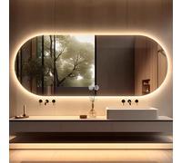 Zhoudong Specchio da Parete Ovale per Decorazioni Casa, Specchio da Trucco Retroilluminato 3 Colori, Specchio da Bagno a LED, Anti-Appannamento(90x60cm)