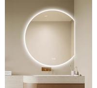Zhoudong Specchio da Trucco Anti-Nebbia Asimmetrico, 3 Colori Dimmerabile, Specchio da Bagno da Parete a Mezza Luna, Retroilluminato Semicerchio senza Cornice(Right cut,70cm/28inch)