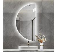 Zhoudong Specchio da Trucco Intelligente a Mezza Luna, Specchio da Doccia senza Cornice con Anti-Appannamento, Temperatura di 3 Colore Regolabile per Trucco(Left,16''x32'')