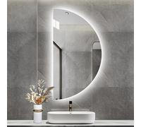 Zhoudong Specchio da Trucco Intelligente a Mezza Luna, Specchio da Doccia senza Cornice con Anti-Appannamento, Temperatura di 3 Colore Regolabile per Trucco(Right,16''x32'')