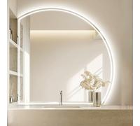 Zhoudong Specchio da Trucco Semicerchio, 110CM Specchio da Bagno da Parete Regolabile, Anti-Appannamento, Specchio Decorativo 3 Colori Illuminato(Right,40"/100CM)