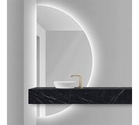 Zhoudong Specchio Decorativo Anti-Appannamento per Bagno, Specchio da Parete Semicerchio Moderno Illuminato a LED, Intelligente 3 Colori Dimmerabile(Cut left,40 * 20inch)