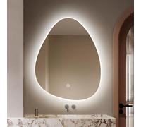Zhoudong Specchio Decorativo Asimmetrico da Parete 70/80/90cm, Specchio da Bagno Irregolare con Luce LED, Anti-Appannamento, 3 Colori Interruttore Tattile(28 * 20inch)