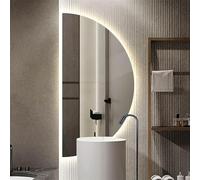 Zhoudong Specchio Decorativo Bagno senza Cornice, Specchio da Trucco Anti-Appannamento, Dimmerabile a 3 Colori, Grand Irregolare Semicerchio 100/120cm(Right semicircle,120cm)