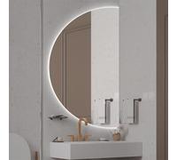 Zhoudong Specchio Decorativo Semicerchio per Bagno, Specchio da Trucco a LED Illuminato con Dimmerabile, Anti-Nebbia HD Antideflagrante, per la Rasatura del Trucco(Right cut,80 * 40cm)