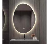 Zhoudong Specchio Irregolare da Parete Moderno 80/90cm, Asimmetrico Specchio Vanity Bagno Ovale con 3 Colori di Luce, Antiappannamento, per Trucco(75x120cm(30x48in))