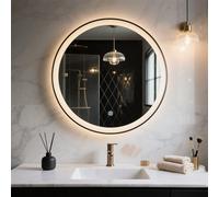 Zhoudong Specchio LED da Parete con Cornice Dorata, Rotondo, 100cm Specchio da Bagno Intelligente Anti-Nebbia, 3 Colori di Luce Specchio Cosmetico, Interruttore Touch(Black,36in/90cm)