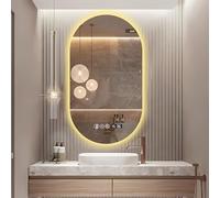 Zhoudong Specchio LED Ovale con Retroilluminato 3 Colori di Luce Dimmerabile, Grande Specchio da Bagno da Parete, Anti-Appannamento, Senza Cornice 60×120cm(120 * 60cm)